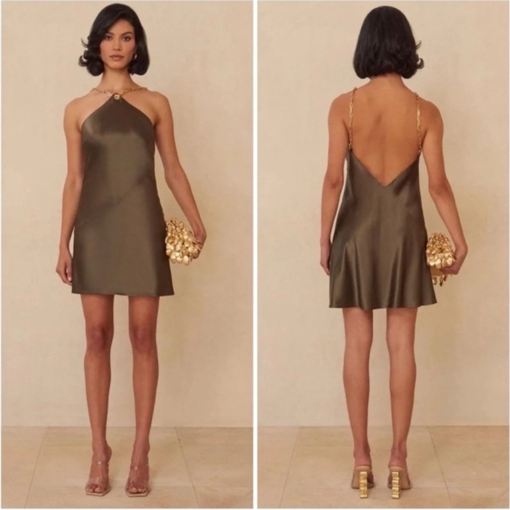 New Cult Gaia Minna Olive Green Chain Mini Dress